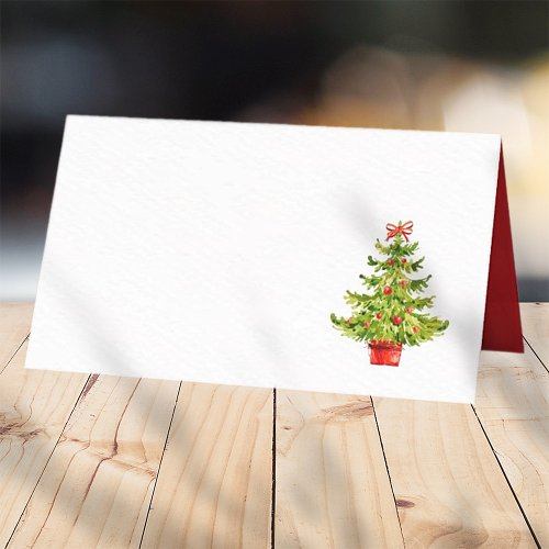 Watercolor Christmas Tree  Holiday Place Card