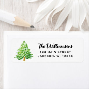 Watercolor Christmas Tree Holiday Return Address Label
