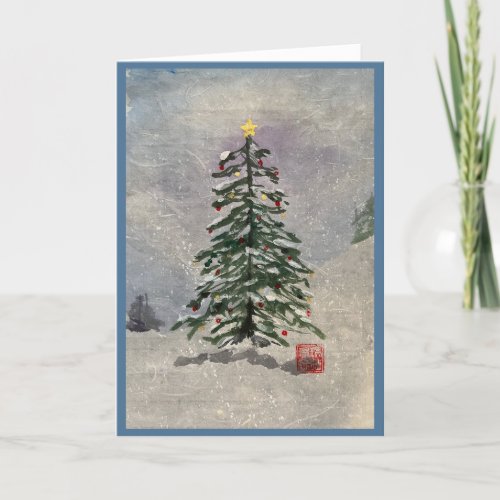 Watercolor Christmas Tree in Snow Card 5x7