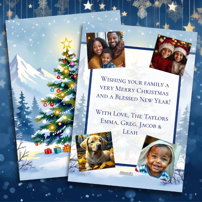 Watercolor Christmas Tree in the Mountains  Photo Holiday Card (Creator Uploaded)