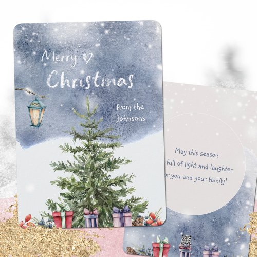 Watercolor  Christmas Tree Lantern Gifts  Holiday Card