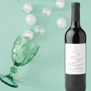 Watercolor Christmas Tree Lights Custom Party Wine Label