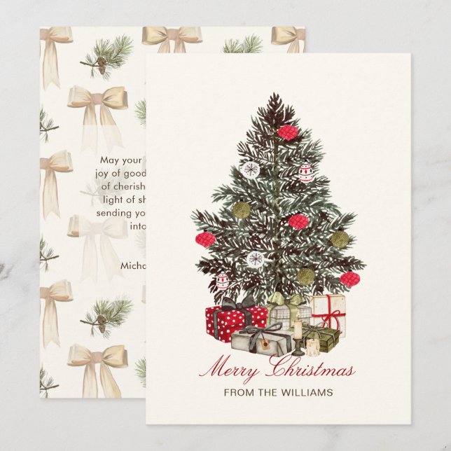 Watercolor Christmas Tree Merry Christmas  Holiday Card (Front/Back)