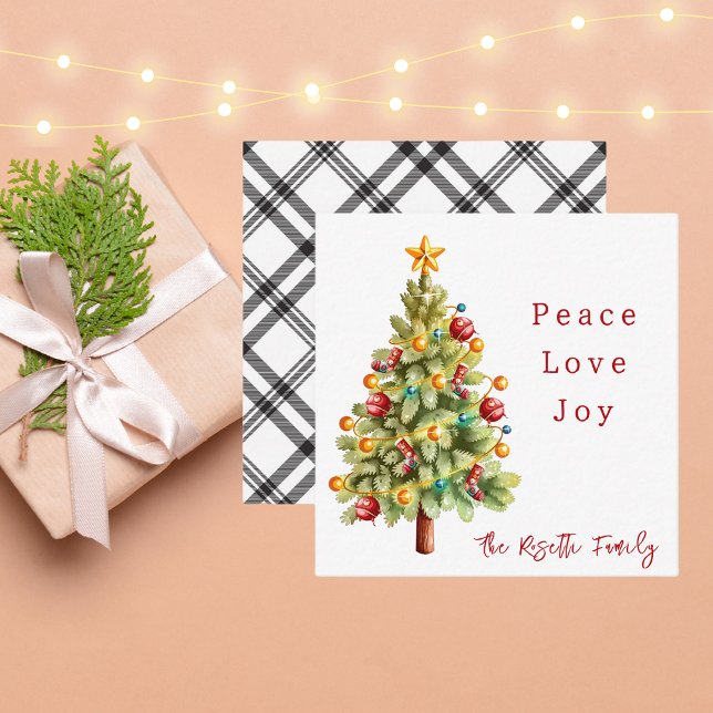 Watercolor Christmas Tree Modern Peace Love Joy Note Card (Creator Uploaded)