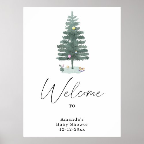 Watercolor christmas tree modern poster