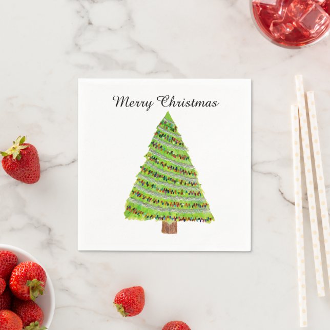 Watercolor Christmas Tree Napkins (Insitu)