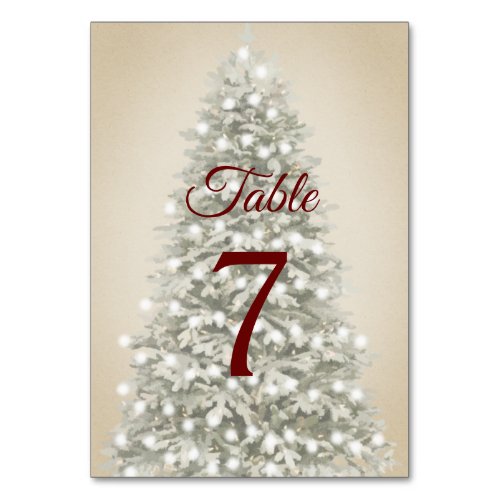 Watercolor Christmas Tree on Kraft Wedding Table Number
