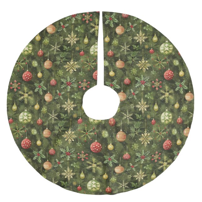 Watercolor  Christmas tree ornament Brushed Polyester Tree Skirt (Front)