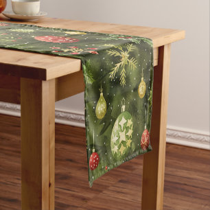 Watercolor Christmas tree ornament Short Table Runner