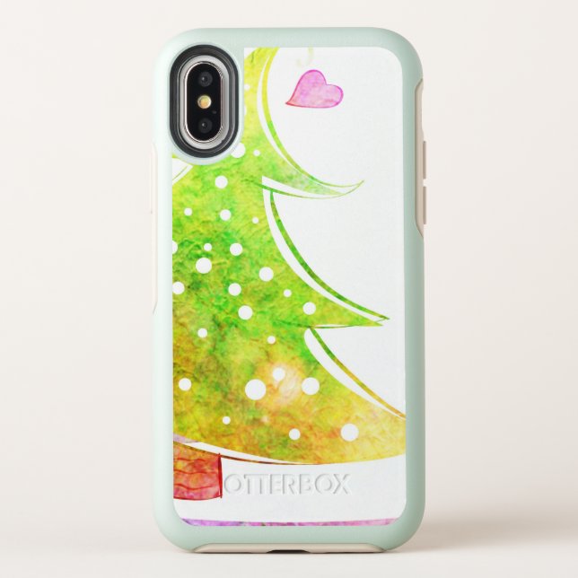 Watercolor Christmas Tree Otterbox iPhone Case (Back)