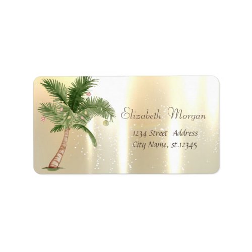 Watercolor Christmas Tree Palm Balls Gold  Label