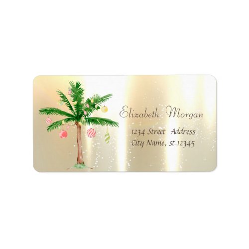 Watercolor Christmas Tree Palm Gold  Label