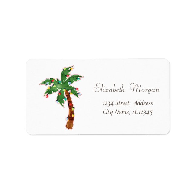 Watercolor Christmas Tree Palm String Lights Label (Front)