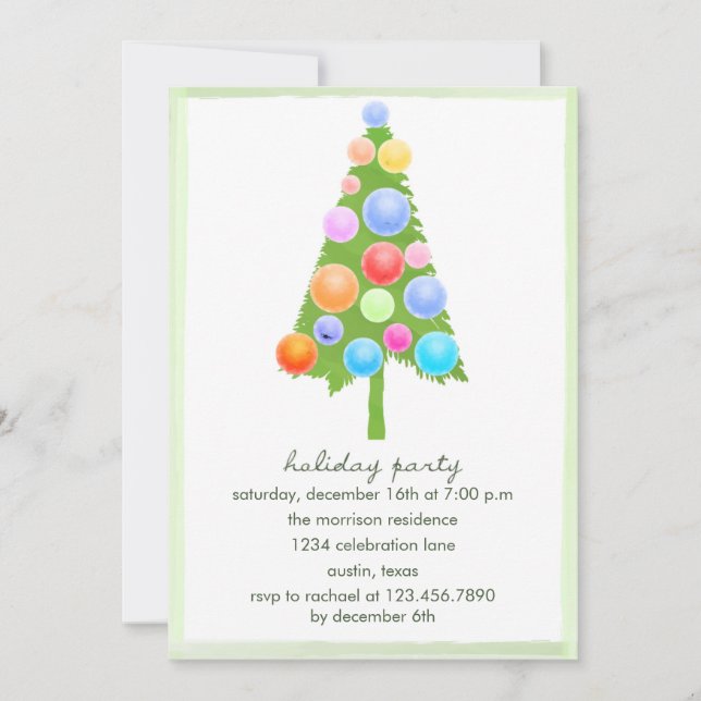 Watercolor Christmas Tree -Party invitation (Front)