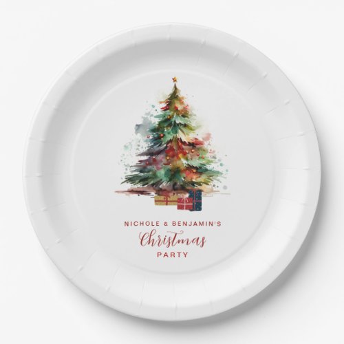 Watercolor Christmas Tree Party Paper Plates