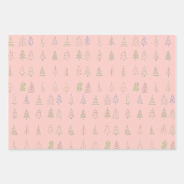 Watercolor Christmas Tree Pattern Merry Christmas Wrapping Paper Sheets (Front)