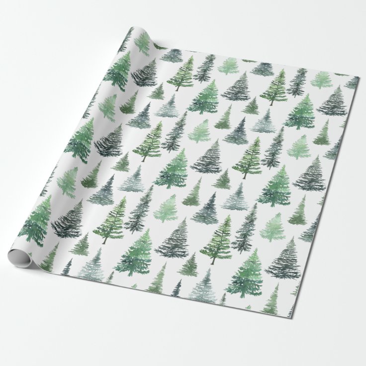 Watercolor Christmas Tree Pattern Wrapping Paper | Zazzle