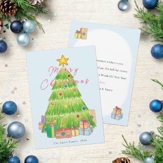 Watercolor Christmas Tree Personalized Holiday Card