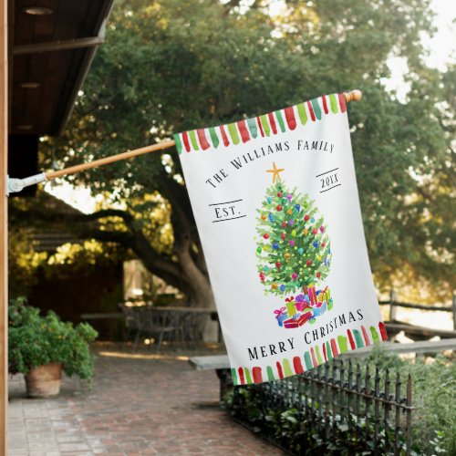 Watercolor Christmas Tree Personalized House Flag