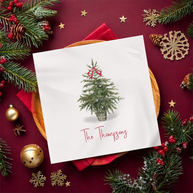 Watercolor Christmas Tree Personalized Napkins (Christmas tree watercolor personalized napkin,)