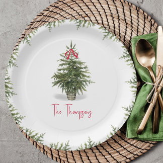 Watercolor Christmas Tree Personalized Paper Plates