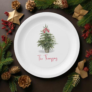 Watercolor Christmas Tree Personalized Paper Plates