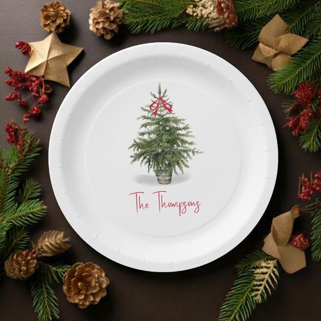 Watercolor Christmas Tree Personalized Paper Plates (Christmas tree watercolor custom paper plate)