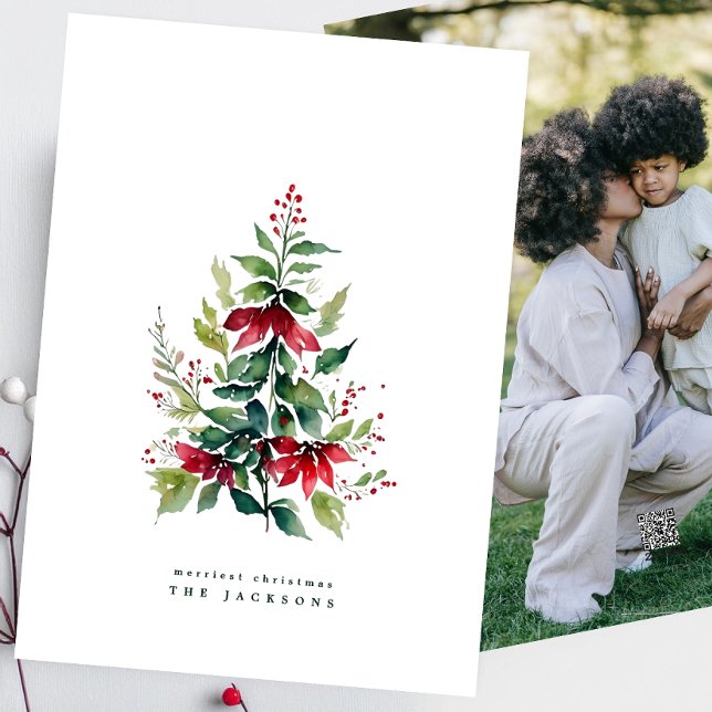 Watercolor Christmas Tree | Photo | Custom Holiday Card (Creator Uploaded)
