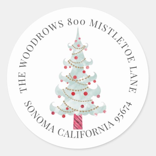 Watercolor Christmas tree Return Address Classic Round Sticker