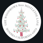 Watercolor Christmas tree Return Address Classic Round Sticker<br><div class="desc">A simple whimsical watercolor Christmas tree return address sticker. Simple modern style. Red and green.</div>