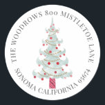 Watercolor Christmas tree Return Address Classic Round Sticker<br><div class="desc">A simple whimsical watercolor Christmas tree return address sticker. Simple modern style. Red and green.</div>