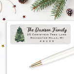 Watercolor Christmas Tree Return Address Label<br><div class="desc">Rustic elegant custom holiday address label design features a rustic chic white wood grain background with a simple watercolor painted Christmas pine tree. Personalize the charcoal gray wording with your family name and your return address text. Makes a beautiful accent for your Christmas cards.</div>