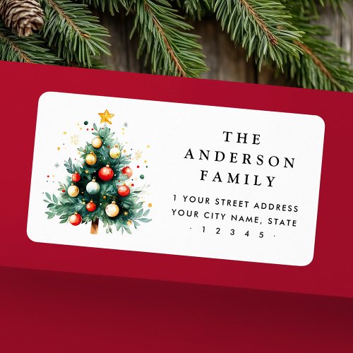 Watercolor Christmas tree return address Label