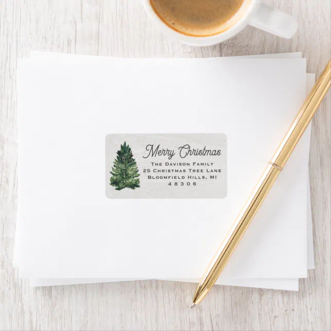 Watercolor Christmas Tree Return Address Label Zazzle