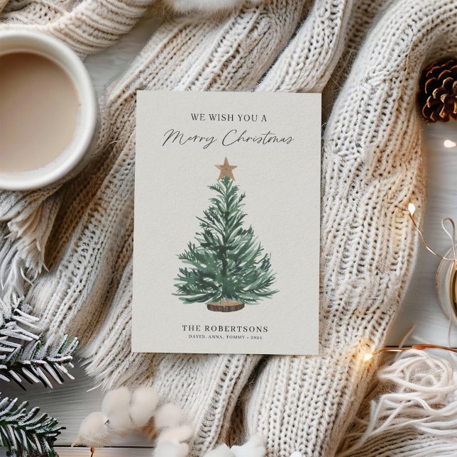 Watercolor Christmas Tree Rustic Modern Holiday Card (Creator Uploaded)