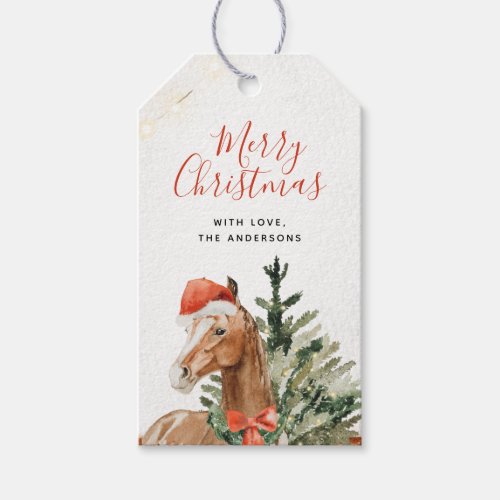 Watercolor Christmas Tree Santa Horse  Gift Tags