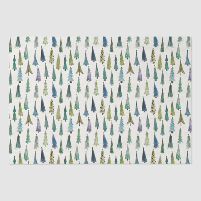 Watercolor Christmas Tree Seamless Pattern Tissue Paper (Front)