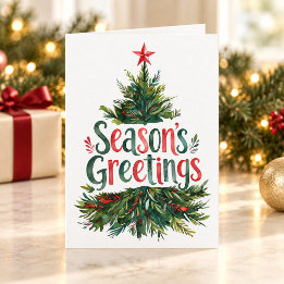 Watercolor Christmas Tree Season’s Greetings Card