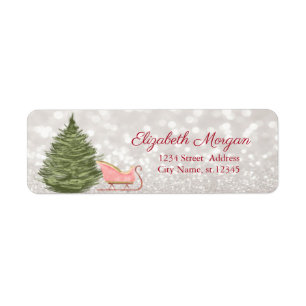 Watercolor Christmas Tree,Sleigh Bokeh Label