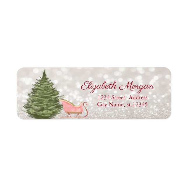 Watercolor Christmas Tree,Sleigh Bokeh Label (Front)
