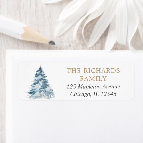 Watercolor Christmas tree snowing elegant Label