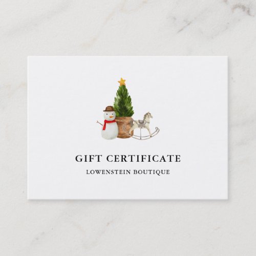 Watercolor Christmas Tree Snowman Gift Certificate