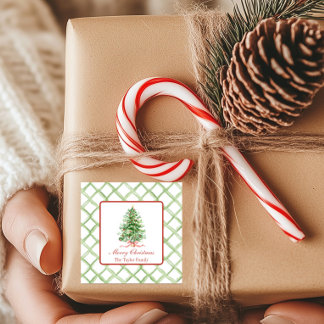 Watercolor Christmas Tree Square Sticker