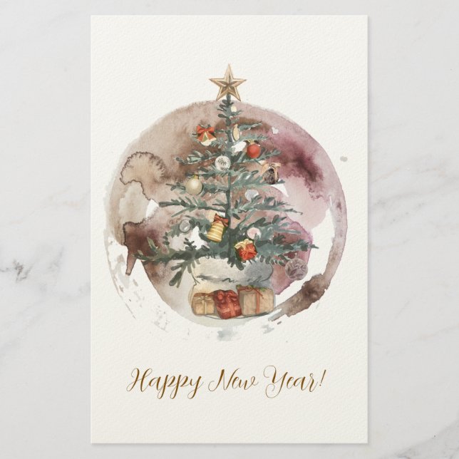 Watercolor Christmas Tree Stationery (Front)
