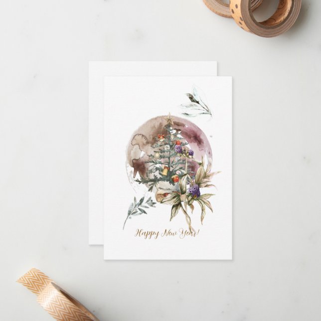 Watercolor Christmas Tree Stationery  Note Card (Front/Back In Situ)