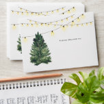 Watercolor Christmas Tree String Lights Holiday Envelope<br><div class="desc">Festive "Merry Christmas" custom holiday envelopes feature a rustic chic winter scene with a green watercolor painted Christmas pine tree and bright string lights. Personalize the charcoal gray wording with your choice of greeting and your family's return address text on the back flap. Makes a beautiful mailing envelope for your...</div>