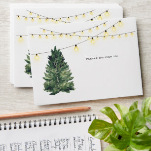 Watercolor Christmas Tree String Lights Holiday Envelope