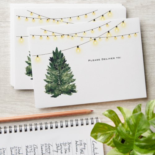 Watercolor Christmas Tree String Lights Holiday Envelope