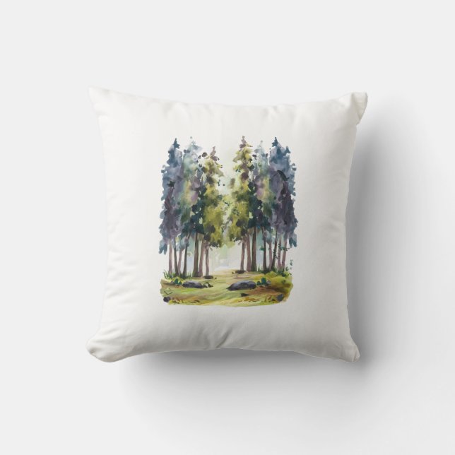 Watercolor Christmas Tree Throw Pillow (Front)
