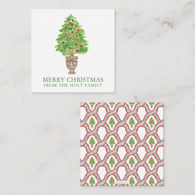 Watercolor Christmas Tree Topiary Enclosure Note Card (Front/Back)